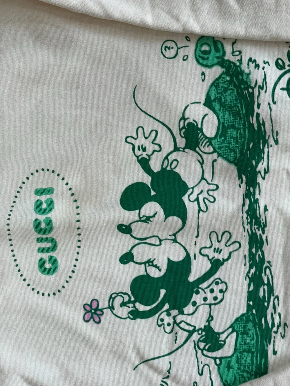 Gucci Cream Hoodie with Green Disney Graphic